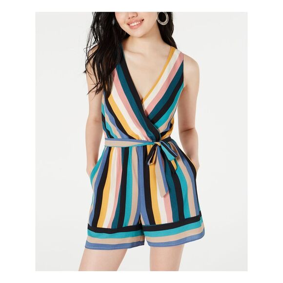 SPEECHLESS Pants - NWT SPEECHLESS Womens Beige Striped Sleeveless V Neck Romper Size: XS